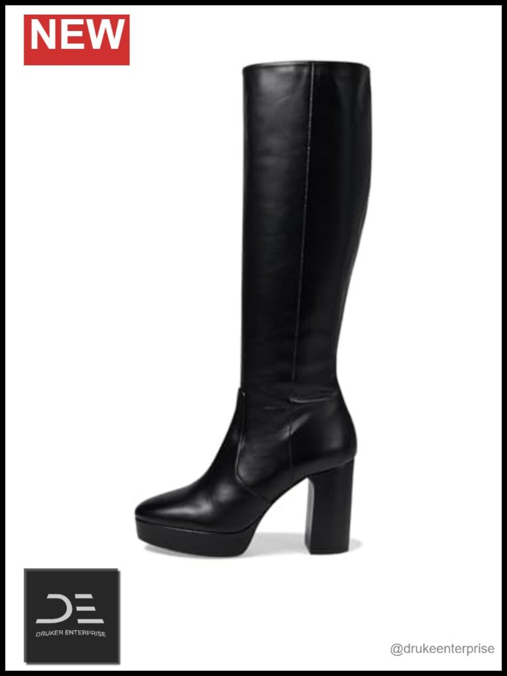 Genuine Leather Knee High Block Heel Platform Boots Zip Closure - Picture 3 of 4
